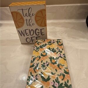 Quill to Paper wooden lemon sign &  32 paper guest hand towels